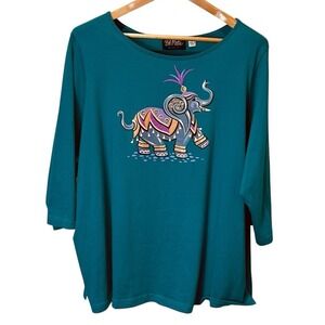 Vintage Bob Mackie Wearable Art Women's 3X Elephant Graphic Top‎ Boho Festival